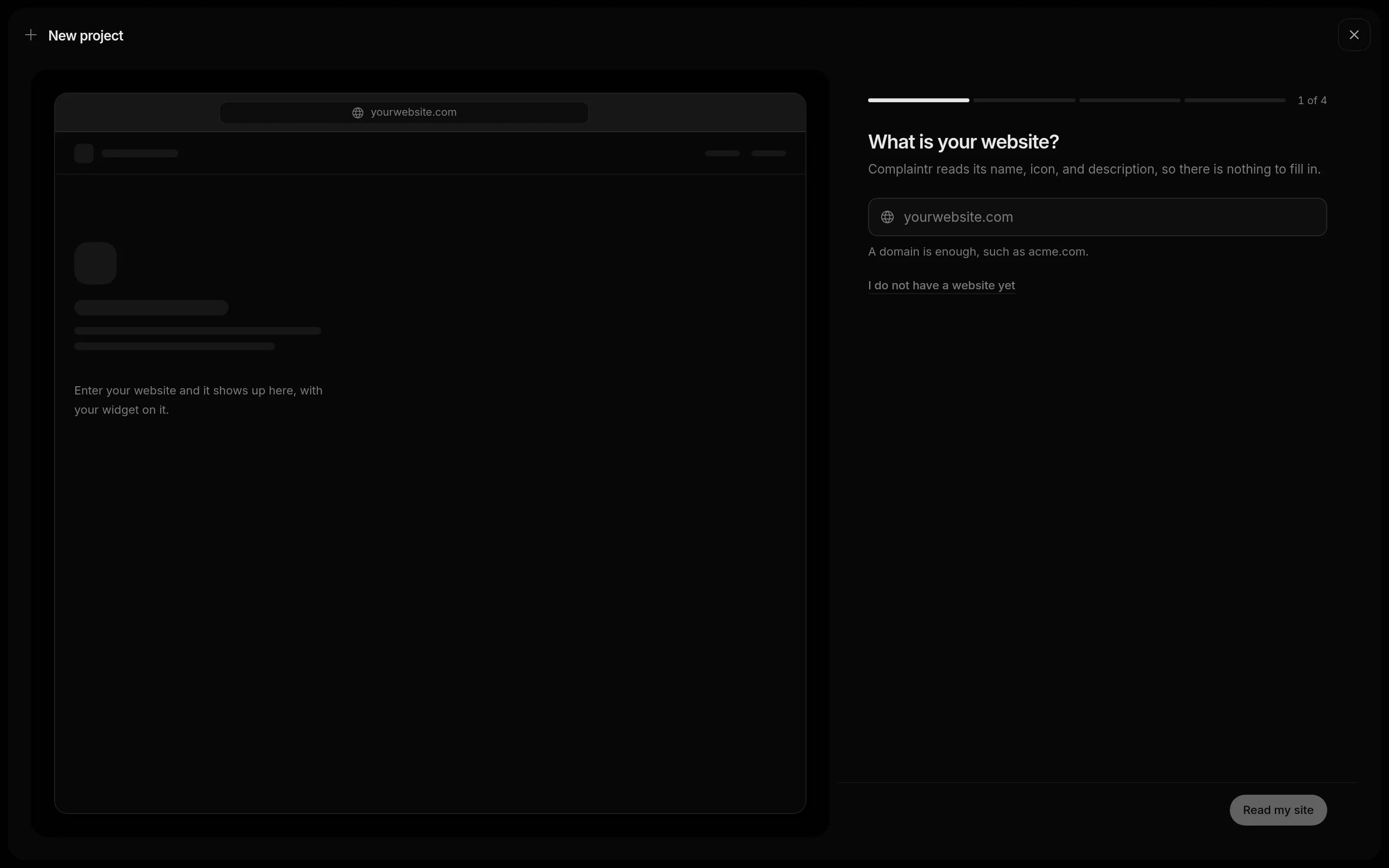 The Register a project form with Project name and Description fields