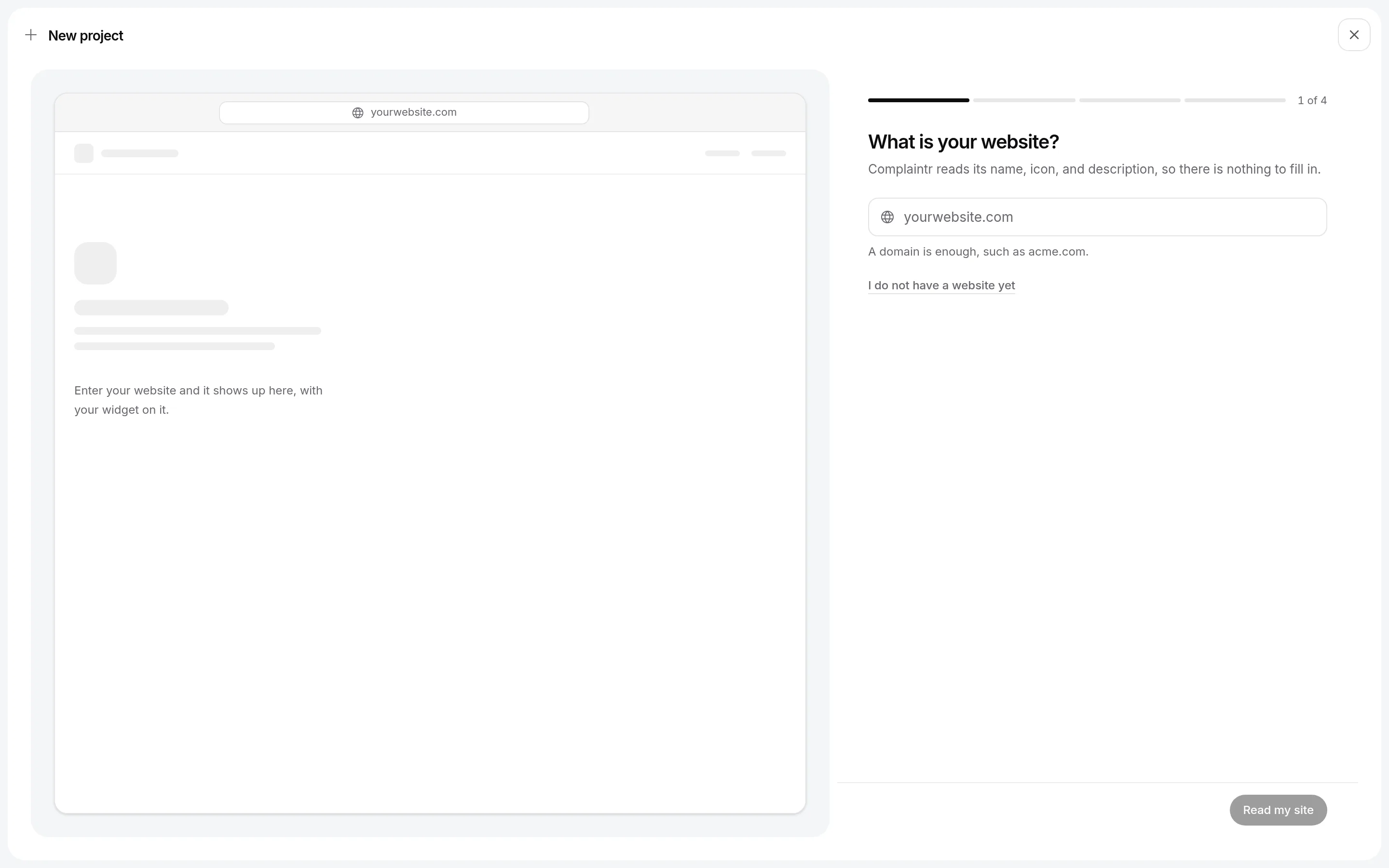 The Register a project form with Project name and Description fields